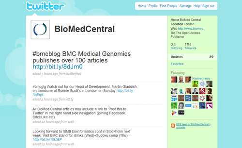 BioMed Central Twitter channel screenshot