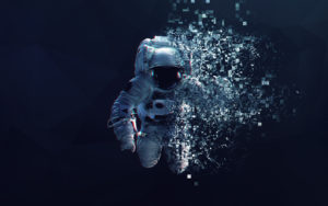 A pixelated astronaut