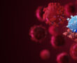 Micro Coronavirus(covid-19) cell delta plus variant,B.1.1.529 omicron,b.1640.1.COVID 19 Delta plus variant Sars ncov 2 2021.Mutated coronavirus SARS-CoV-2 flu disease pandemic,3D render illustration