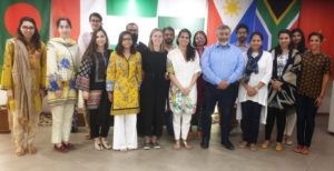 Sana Sajun and Vicky Burn with the Pakistan research team for a combined GLOBE and Pieces study visit, 2019.